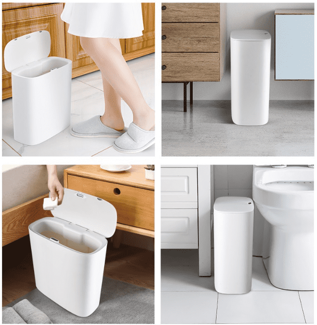 White ABS Bathroom 10L Montion Detect Slimline Rubbish Bin.